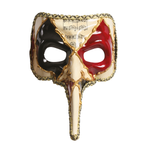 MASCHERA VENEZIANA NASO LUNGO DECORATA CON NOTE MUSICALI ACCESSORIO CARNEVALE - 12925