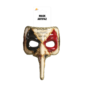 MASCHERA VENEZIANA NASO LUNGO DECORATA CON NOTE MUSICALI ACCESSORIO CARNEVALE - 12925