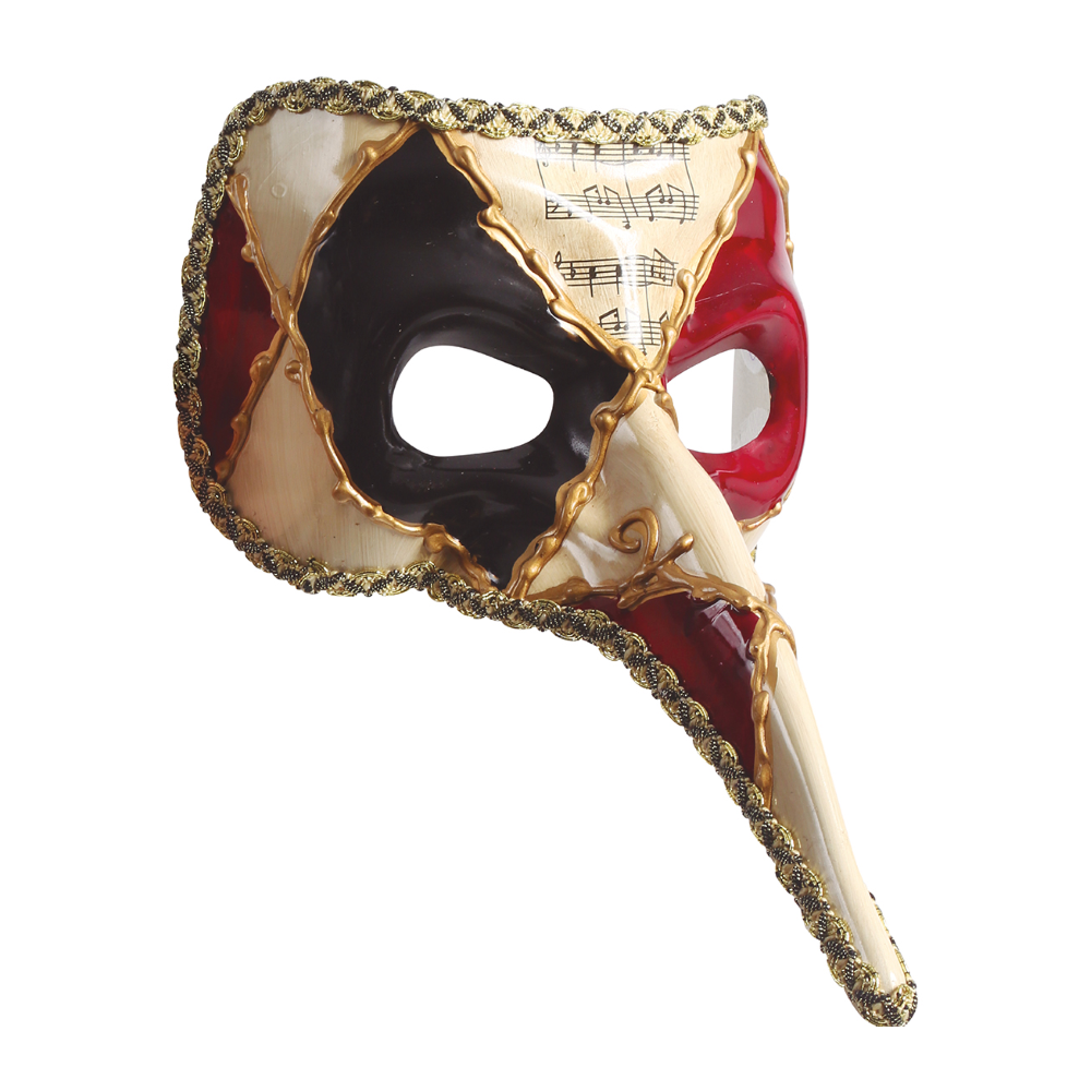 MASCHERA VENEZIANA NASO LUNGO DECORATA CON NOTE MUSICALI ACCESSORIO CARNEVALE - 12925