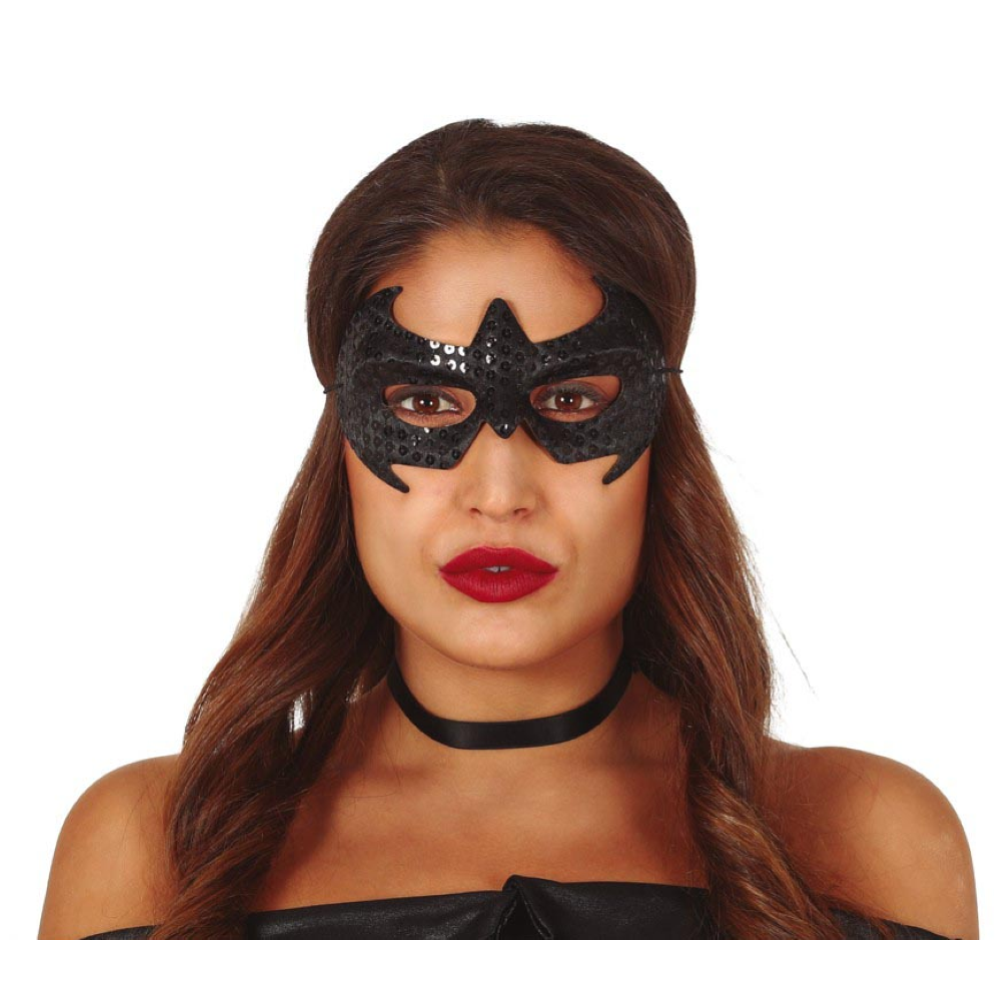 MASCHERINA NERA SUPEREROE DONNA ACCESSORIO TRAVESTIMENTO CARNEVALE FESTE A TEMA - 12935