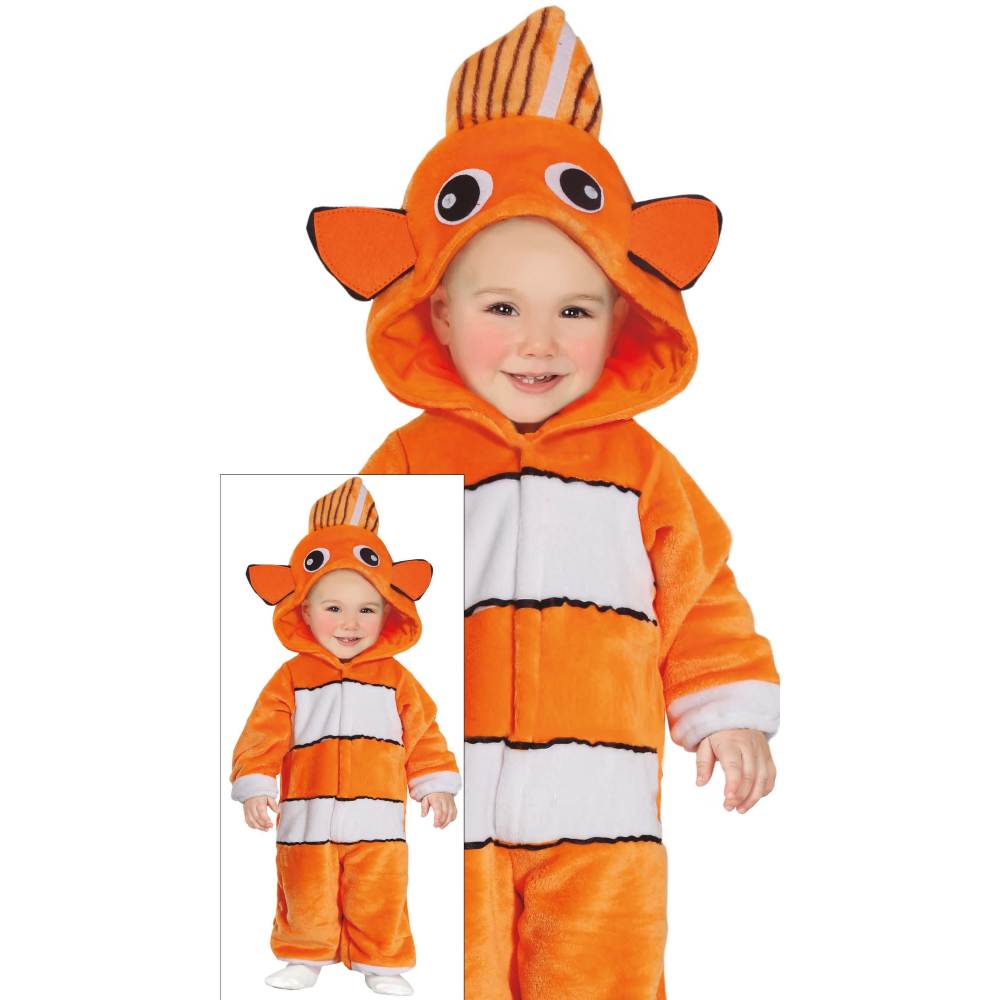 COSTUME PESCE PAGLIACCIO TUTA CON CAPPUCCIO TRAVESTIMENTO CARNEVALE FESTE IN MASCHERA COSPLAY NEMO - 7609