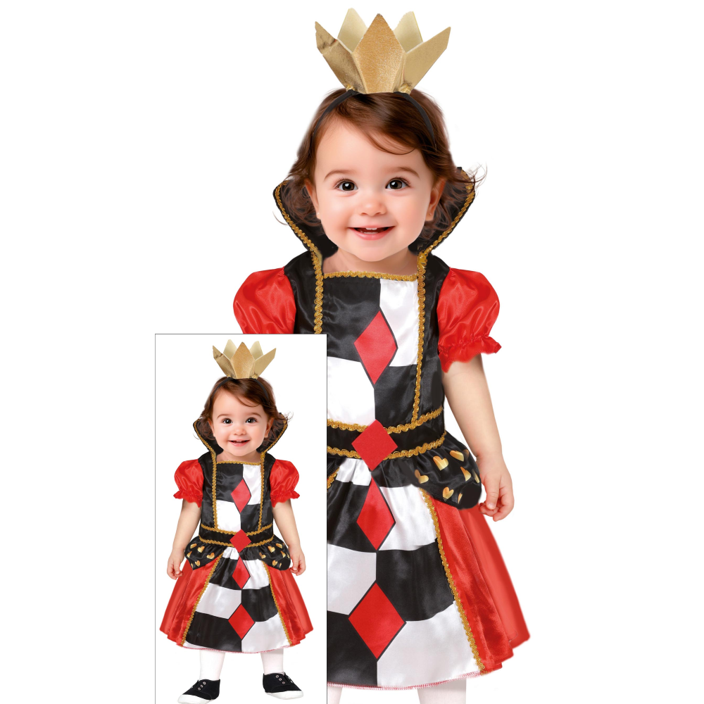 COSTUME REGINA DI CUORI BABY ABITO E CERCHIETTO TRAVESTIMENTO CARNEVALE FESTE IN MASCHERA - 7616