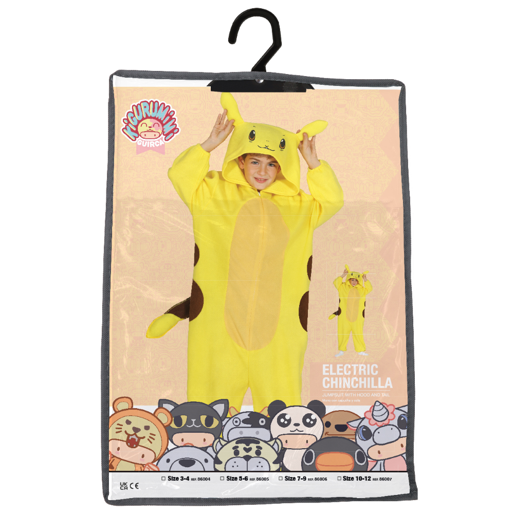 COSTUME CINCILLÀ ELETTRICO TUTA CON CAPPUCCIO TRAVESTIMENTO CARNEVALE FESTE IN MASCHERA COSPLAY PIKACHU - 8600