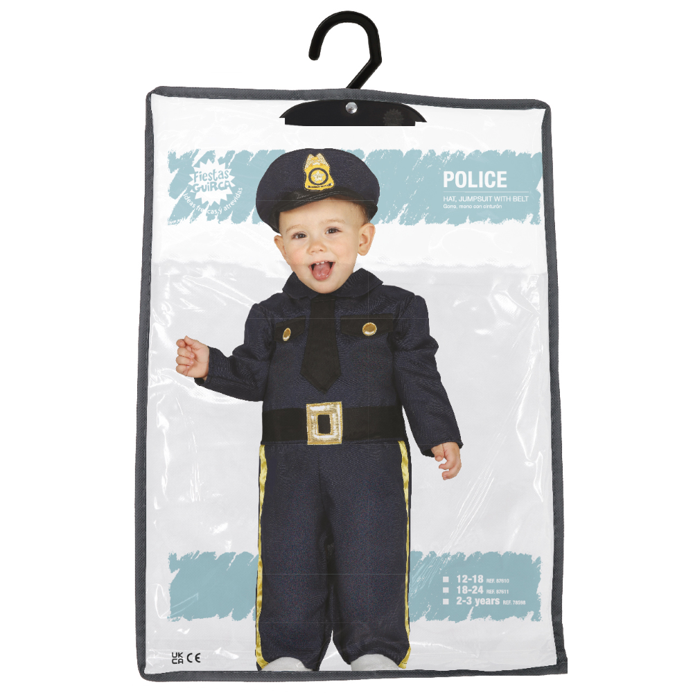 COSTUME POLIZIOTTO BABY TUTA E CAPPELLO TRAVESTIMENTO CARNEVALE FESTE IN MASCHERA COSPLAY - 8761