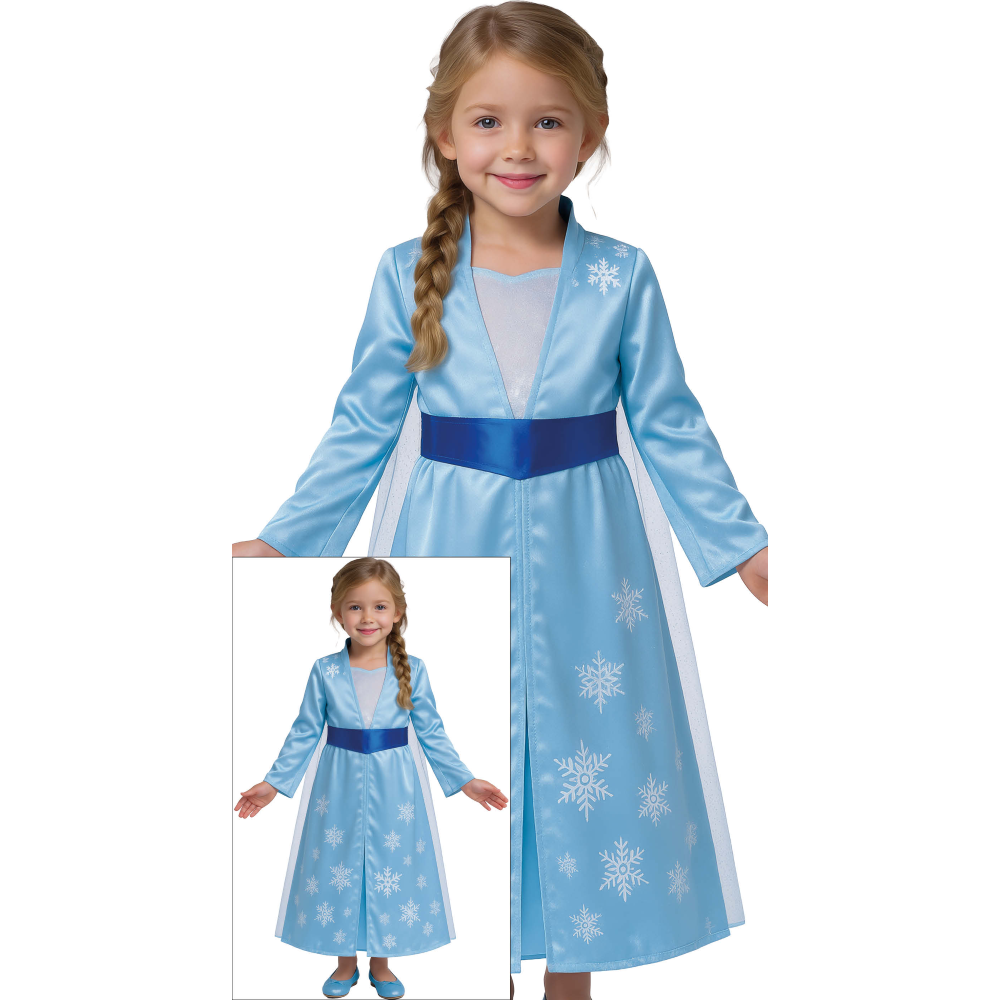 COSTUME PRINCIPESSA DEL GHIACCIO ABITO E MANTELLO TRAVESTIMENTO CARNEVALE FESTE IN MASCHERA COSPLAY ELSA FROZEN - 8785