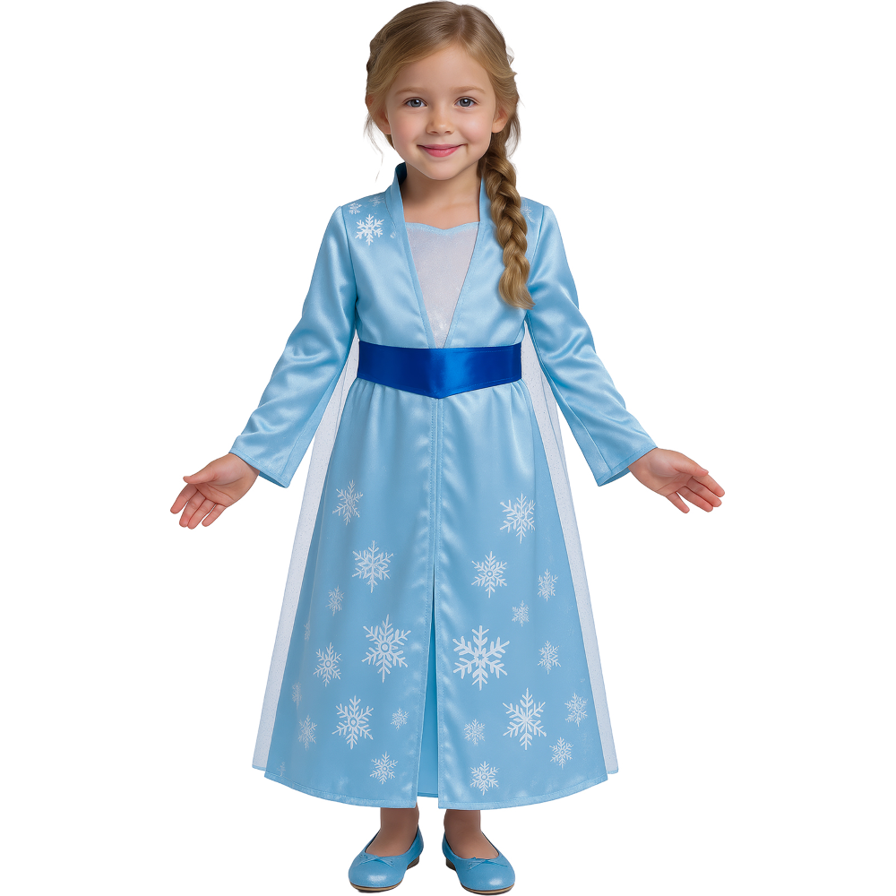COSTUME PRINCIPESSA DEL GHIACCIO ABITO E MANTELLO TRAVESTIMENTO CARNEVALE FESTE IN MASCHERA COSPLAY ELSA FROZEN - 8785