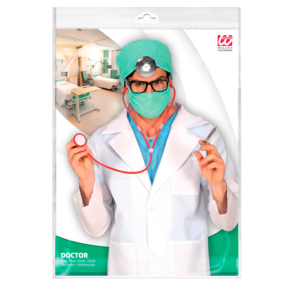 SET TRAVESTIMENTO DOTTORE 4 PEZZI ACCESSORI COSTUME CARNEVALE COSPLAY FESTE A TEMA - 00318