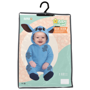 COSTUME ALIENO BLU TUTA CON CAPPUCCIO TRAVESTIMENTO CARNEVALE COSPLAY STITCH FESTE IN MASCHERA - 7620
