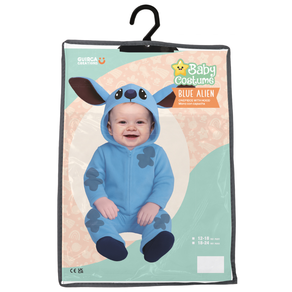 COSTUME ALIENO BLU TUTA CON CAPPUCCIO TRAVESTIMENTO CARNEVALE COSPLAY STITCH FESTE IN MASCHERA - 7620