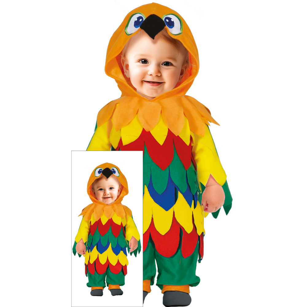 COSTUME PICCOLO PAPPAGALLO TUTA CON CAPPUCCIO TRAVESTIMENTO CARNEVALE FESTE IN MASCHERA - 7620
