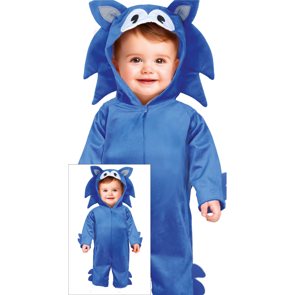 COSTUME RICCIO BLU BABY TUTA CON CAPPUCCIO TRAVESTIMENTO CARNEVALE COSPLAY SONIC FESTE IN MASCHERA - 7621
