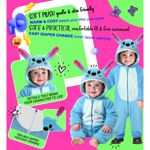 COSTUME MOSTRO STITCH IN MORBIDO VELLUTO TUTA CON CAPPUCCIO TRAVESTIMENTO CARNEVALE COSPLAY FESTE IN MASCHERA - 9542