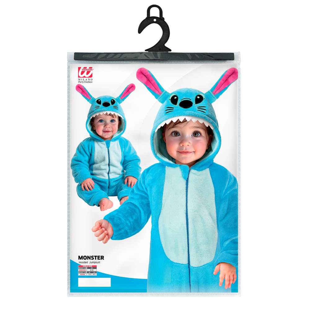 COSTUME MOSTRO STITCH IN MORBIDO VELLUTO TUTA CON CAPPUCCIO TRAVESTIMENTO CARNEVALE COSPLAY FESTE IN MASCHERA - 9542