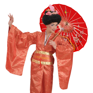 PARASOLE ORIENTALE IN CARTA ROSSO CON STRUTTURA IN LEGNO ACCESSORI VESTITI CARNEVALE - 66789