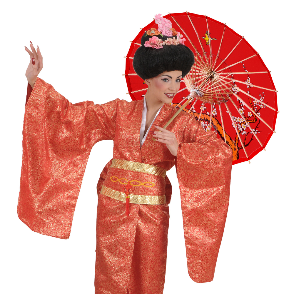 PARASOLE ORIENTALE IN CARTA ROSSO CON STRUTTURA IN LEGNO ACCESSORI VESTITI CARNEVALE - 66789