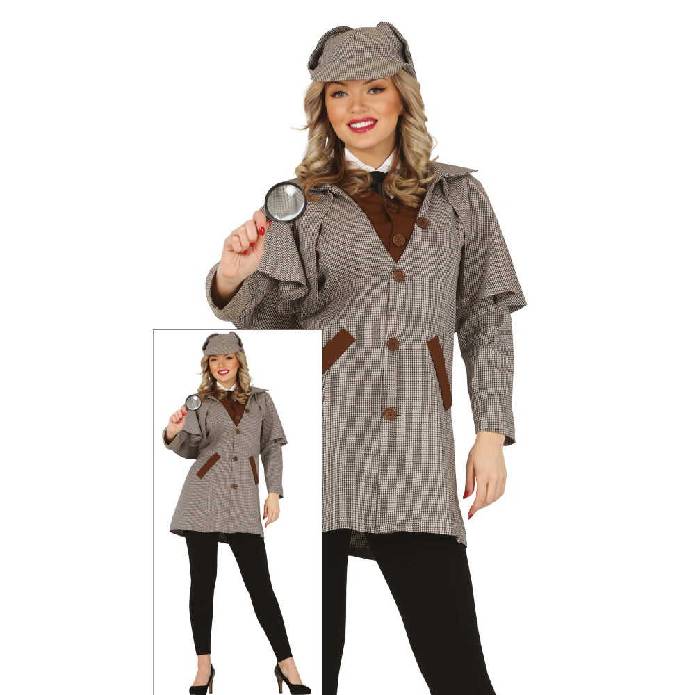 COSTUME DETECTIVE DONNA TRAVESTIMENTO CARNEVALE COSPLAY SHERLOCK HOLMES FESTE IN MASCHERA - 7922