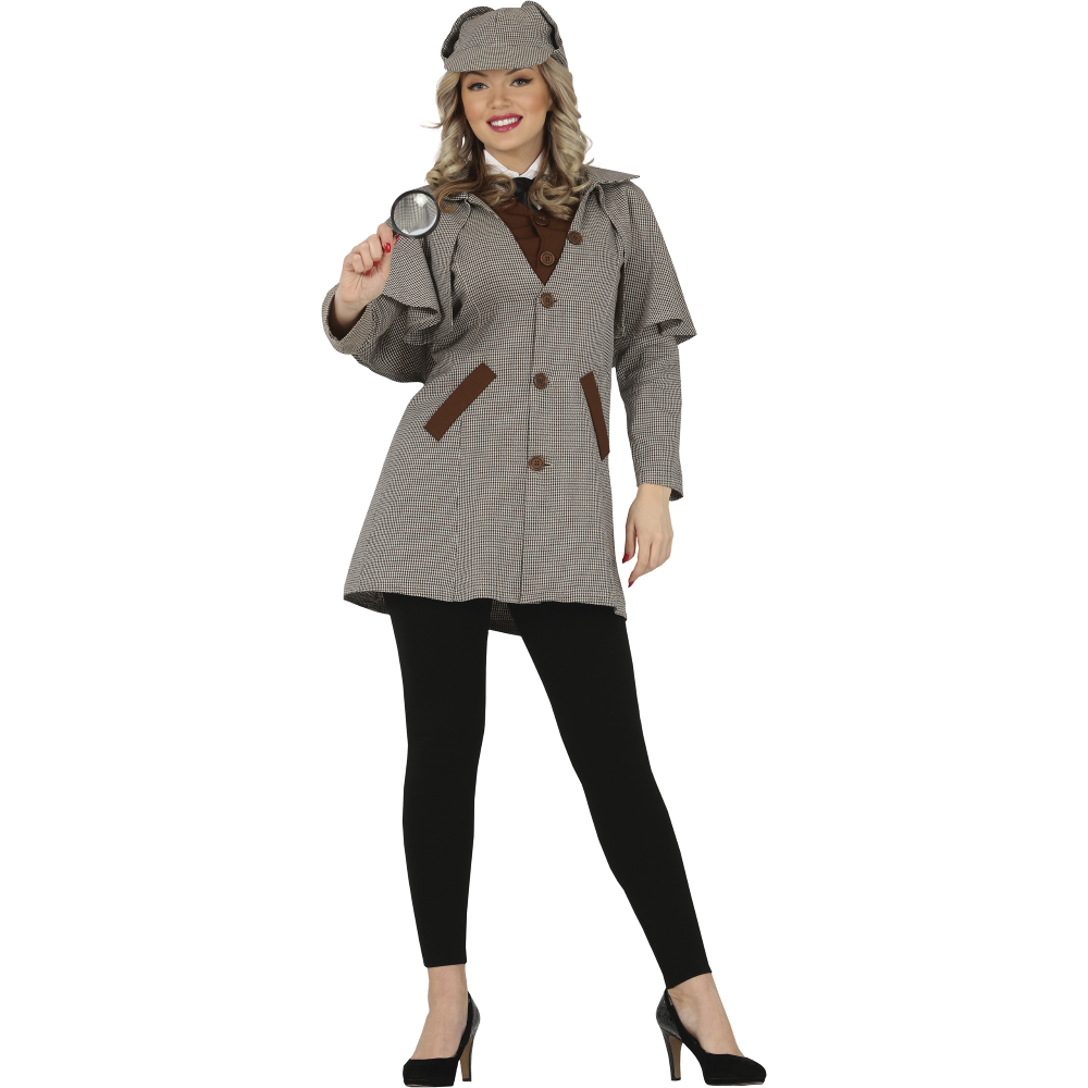 COSTUME DETECTIVE DONNA TRAVESTIMENTO CARNEVALE COSPLAY SHERLOCK HOLMES FESTE IN MASCHERA - 7922