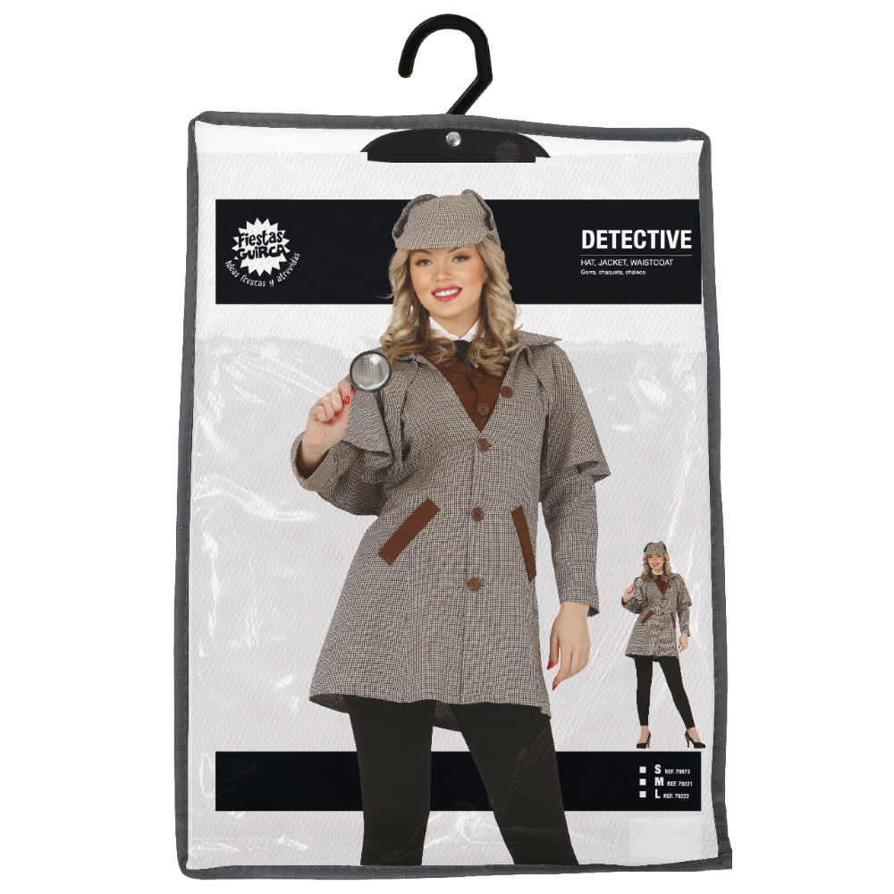 COSTUME DETECTIVE DONNA TRAVESTIMENTO CARNEVALE COSPLAY SHERLOCK HOLMES FESTE IN MASCHERA - 7922