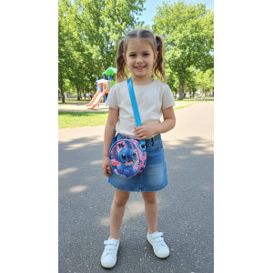 BORSA PASSEGGIO STITCH ANGEL DISNEY BORSETTA ROTONDA 17 CM CON TRACOLLA REGOLABILE- 09218