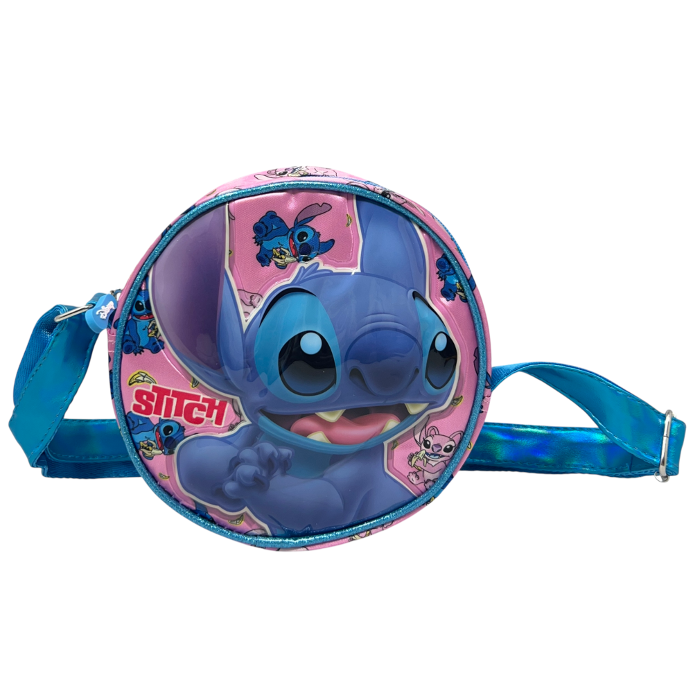 BORSA PASSEGGIO STITCH ANGEL DISNEY BORSETTA ROTONDA 17 CM CON TRACOLLA REGOLABILE- 09218