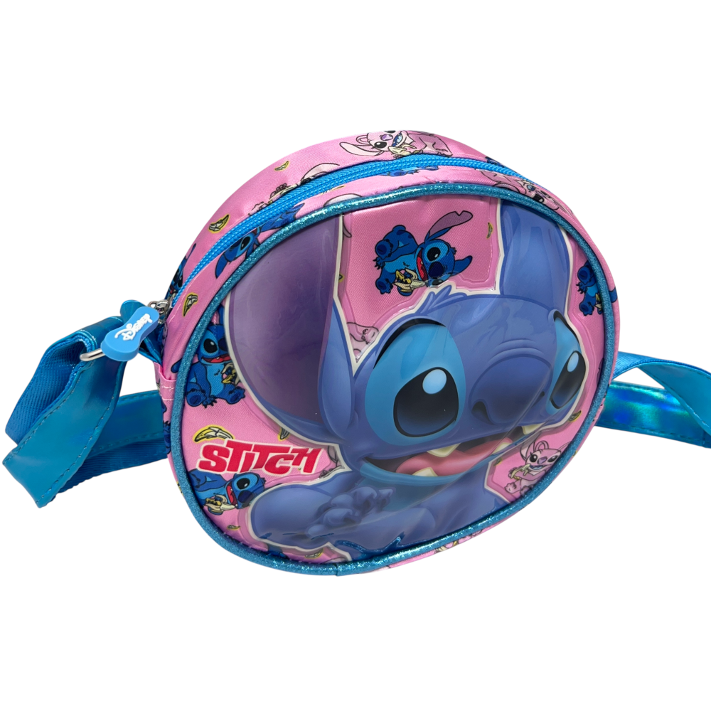 BORSA PASSEGGIO STITCH ANGEL DISNEY BORSETTA ROTONDA 17 CM CON TRACOLLA REGOLABILE- 09218