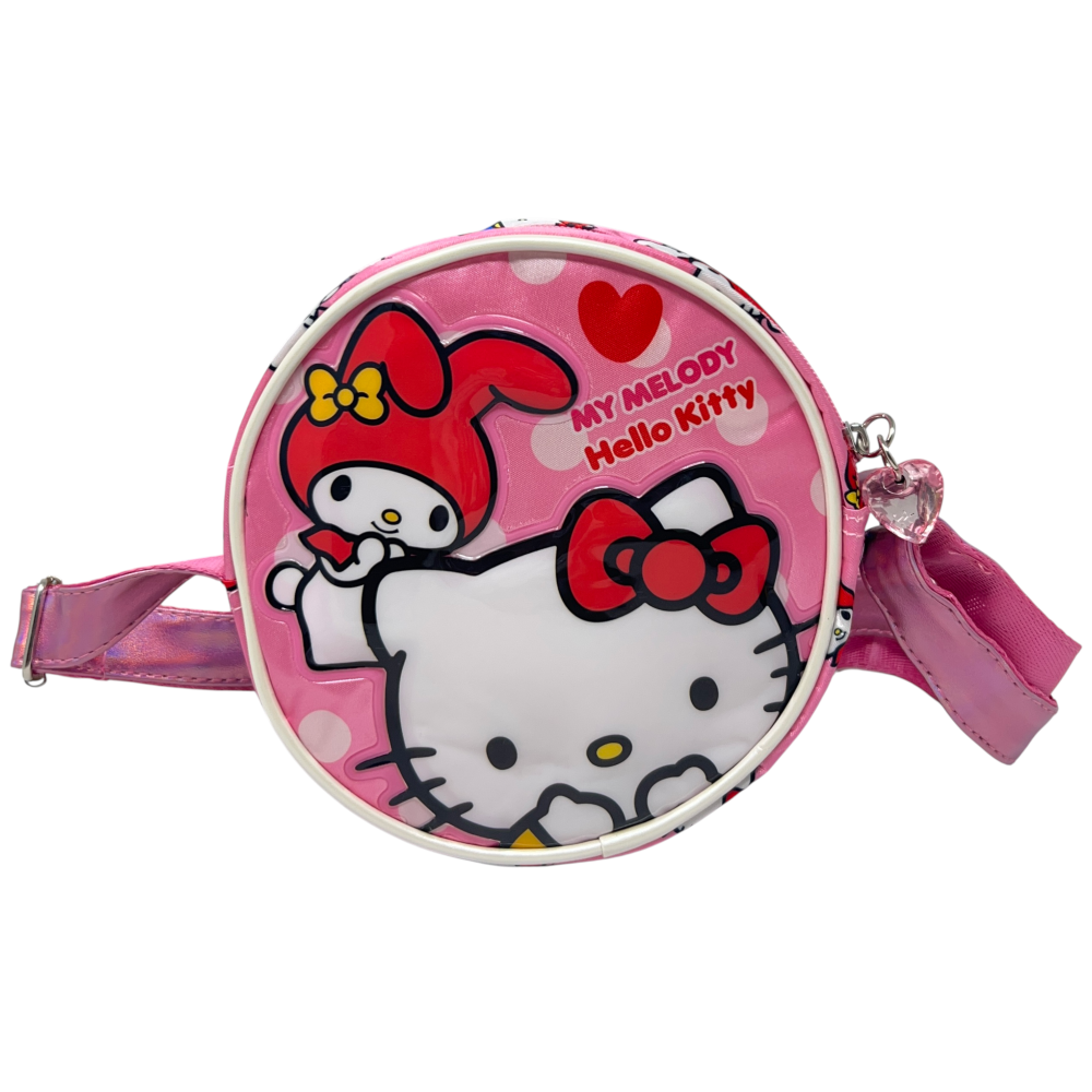 BORSA PASSEGGIO HELLO KITTY MY MELODY SANRIO BORSETTA ROTONDA 17 CM CON TRACOLLA REGOLABILE- 09236