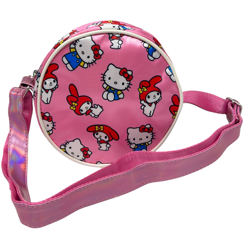 BORSA PASSEGGIO HELLO KITTY MY MELODY SANRIO BORSETTA ROTONDA 17 CM CON TRACOLLA REGOLABILE- 09236