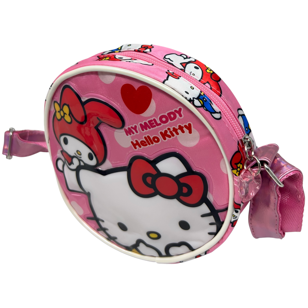 BORSA PASSEGGIO HELLO KITTY MY MELODY SANRIO BORSETTA ROTONDA 17 CM CON TRACOLLA REGOLABILE- 09236