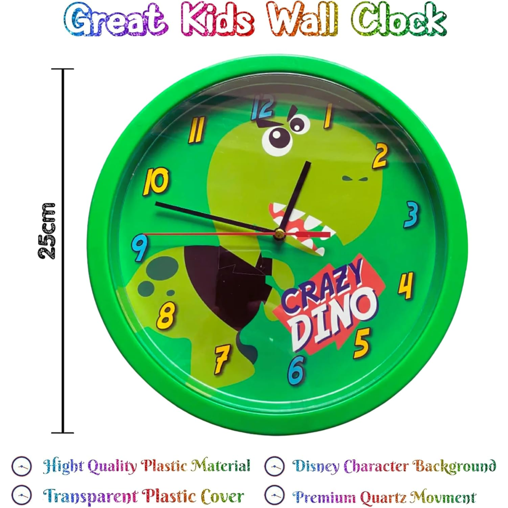 OROLOGIO CRAZY DINO DINOSAURI DA PARETE DIAMETRO CM. 24 - KL10770