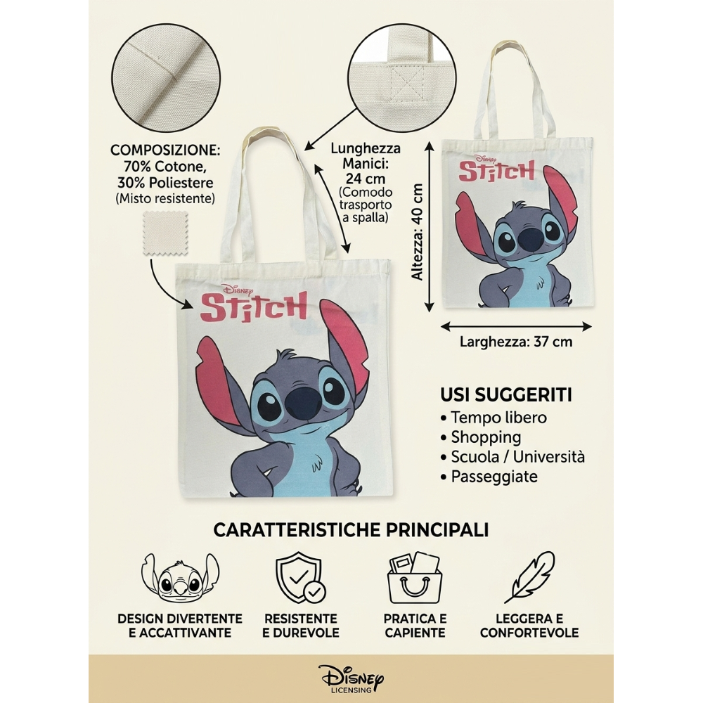 BORSA IN TELA RIUTILIZZABILE STITCH DISNEY BORSA SHOPPER MULTIFUNZIONE - NW1427
