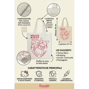 BORSA IN TELA RIUTILIZZABILE HELLO KITTY SANRIO BORSA SHOPPER MULTIFUNZIONE - NW1426