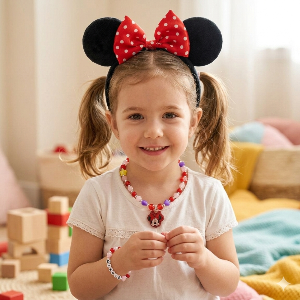 SET ACCESSORI MINNIE DISNEY BRACCIALE COLLANA CERCHIETTO CON ORECCHIE - 2219