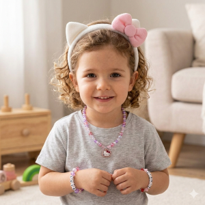 SET ACCESSORI HELLO KITTY SANRIO BRACCIALE COLLANA CERCHIETTO CON ORECCHIE - 3223