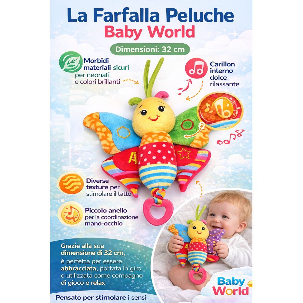 PELUCHE FARFALLA CARION ACTIVITY FEMMINUCCIA CON GIOCHI CM.32 VENTURELLI - 785103/3