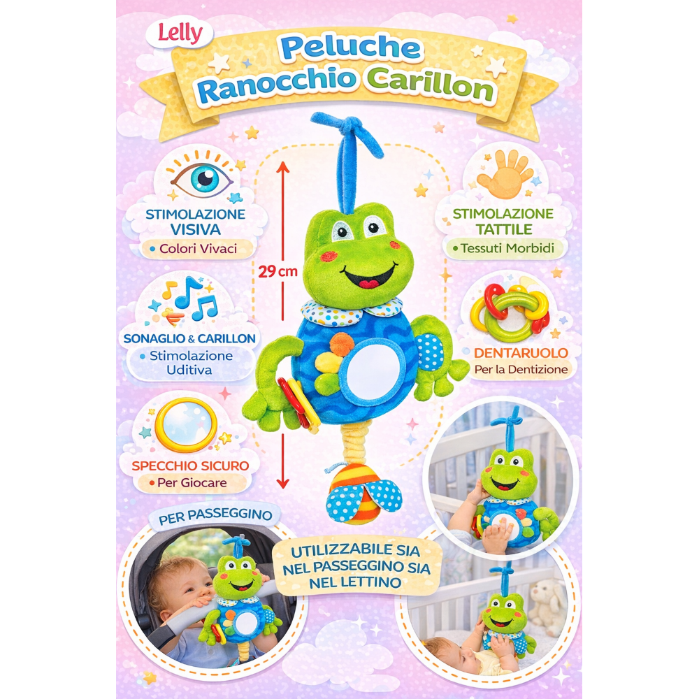 PELUCHE CARILLON RANOCCHIO NEONATO CM. 29 VENTURELLI - 785111/2