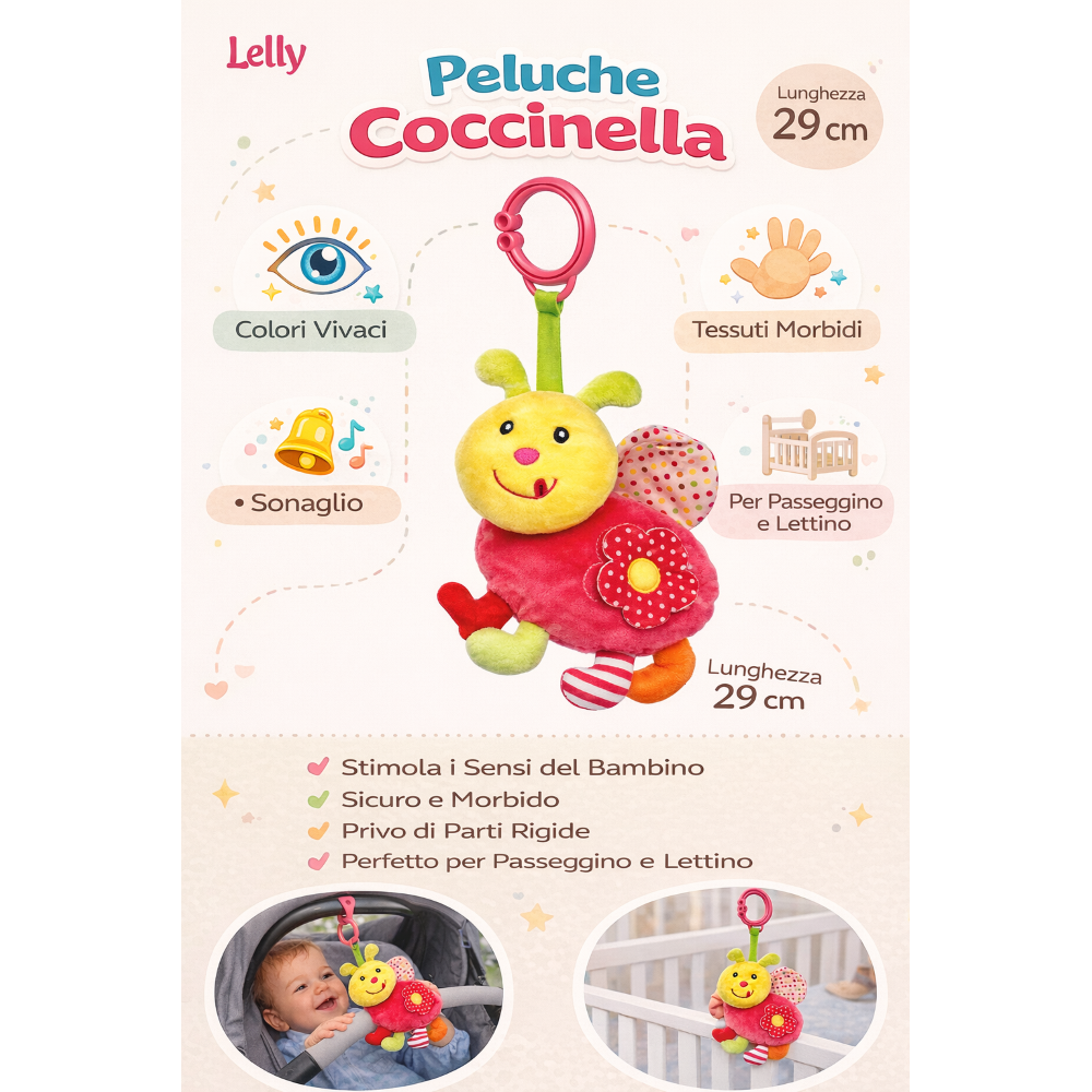 PELUCHE COCCINELLA CON GIOCHI NEONATO CM. 29 VENTURELLI - 785114/1