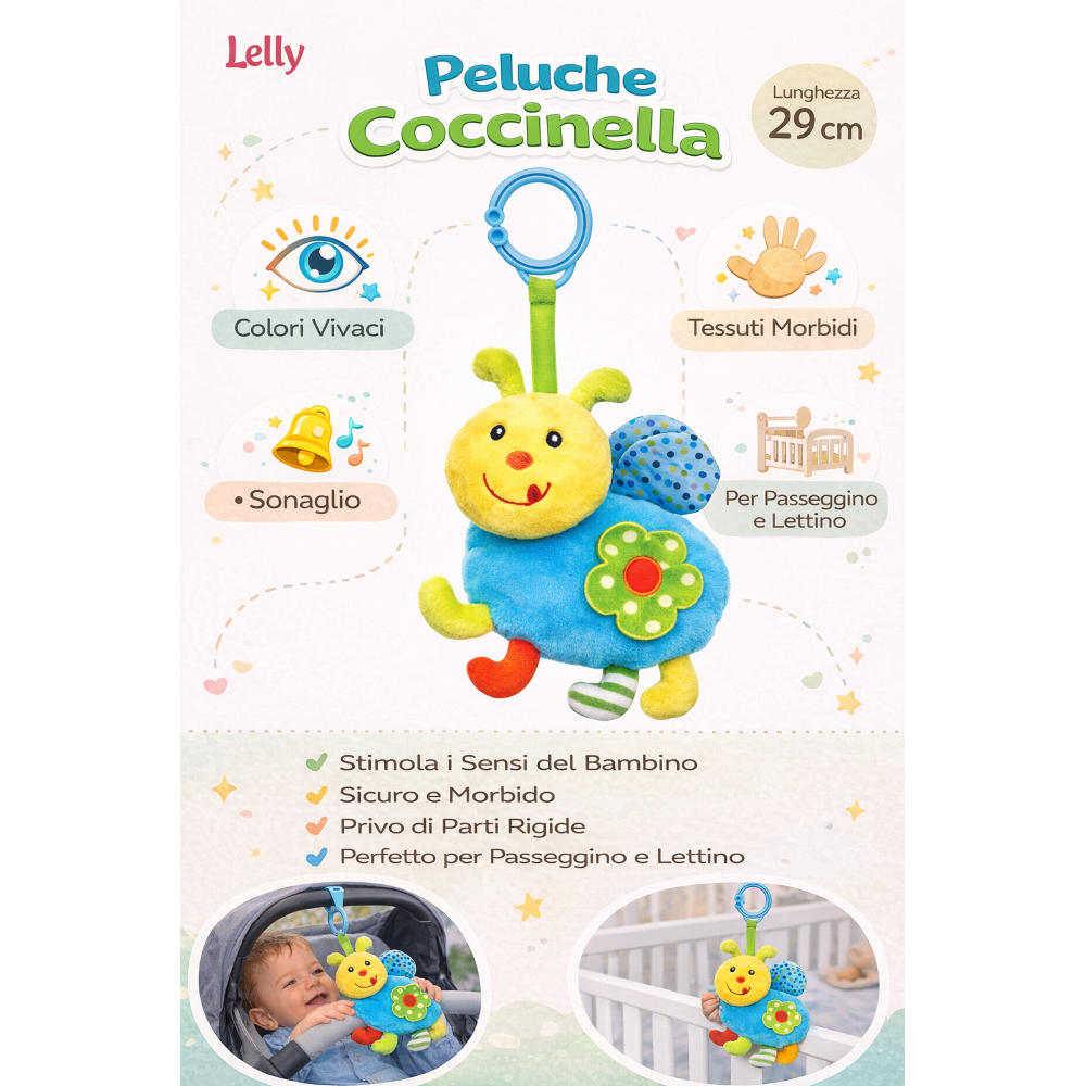 PELUCHE COCCINELLA CON GIOCHI NEONATO CM. 29 VENTURELLI - 785114/2