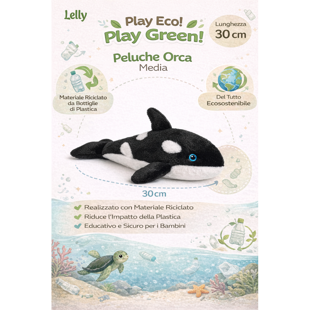 PELUCHE ORCA GRS CM. 30 PLASTICA RECICLATA LELLY - 800054