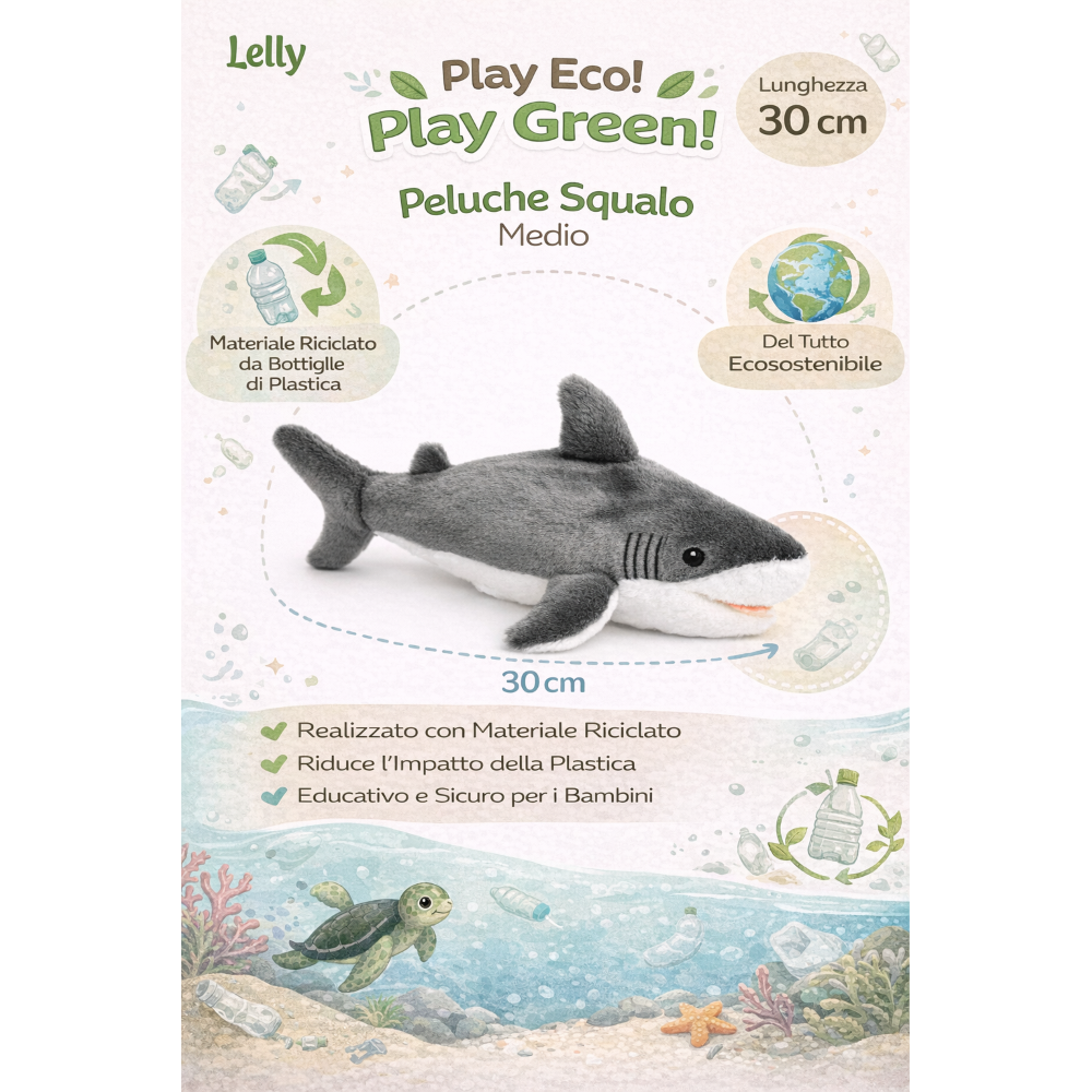 PELUCHE SQUALO GRS CM. 30 PLASTICA RECICLATA LELLY - 800055