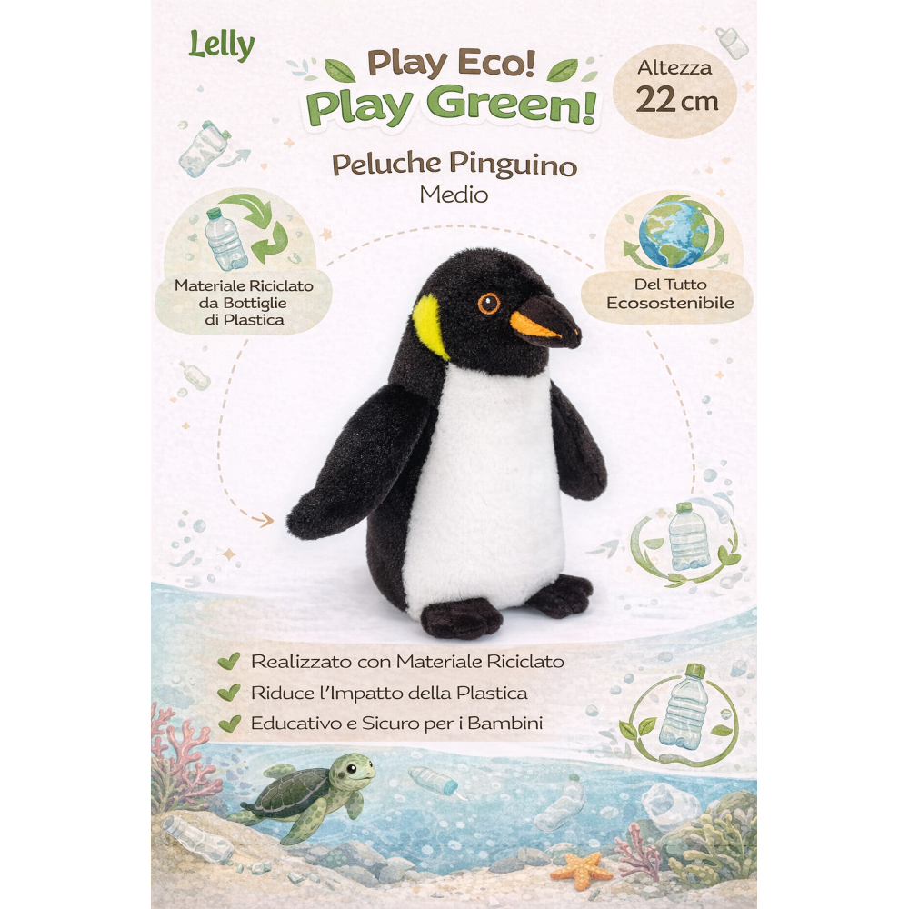 PELUCHE PINGUINO GRS CM. 22 PLASTICA RICICLATA LELLY - 800057