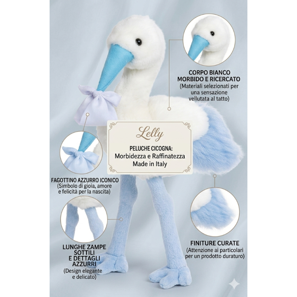 PELUCHE CICOGNA CELESTE NEONATO CM.27 PUPAZZO - 786001/1