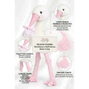 PELUCHE CICOGNA ROSA NEONATA CM.27 PUPAZZO - 786001/2