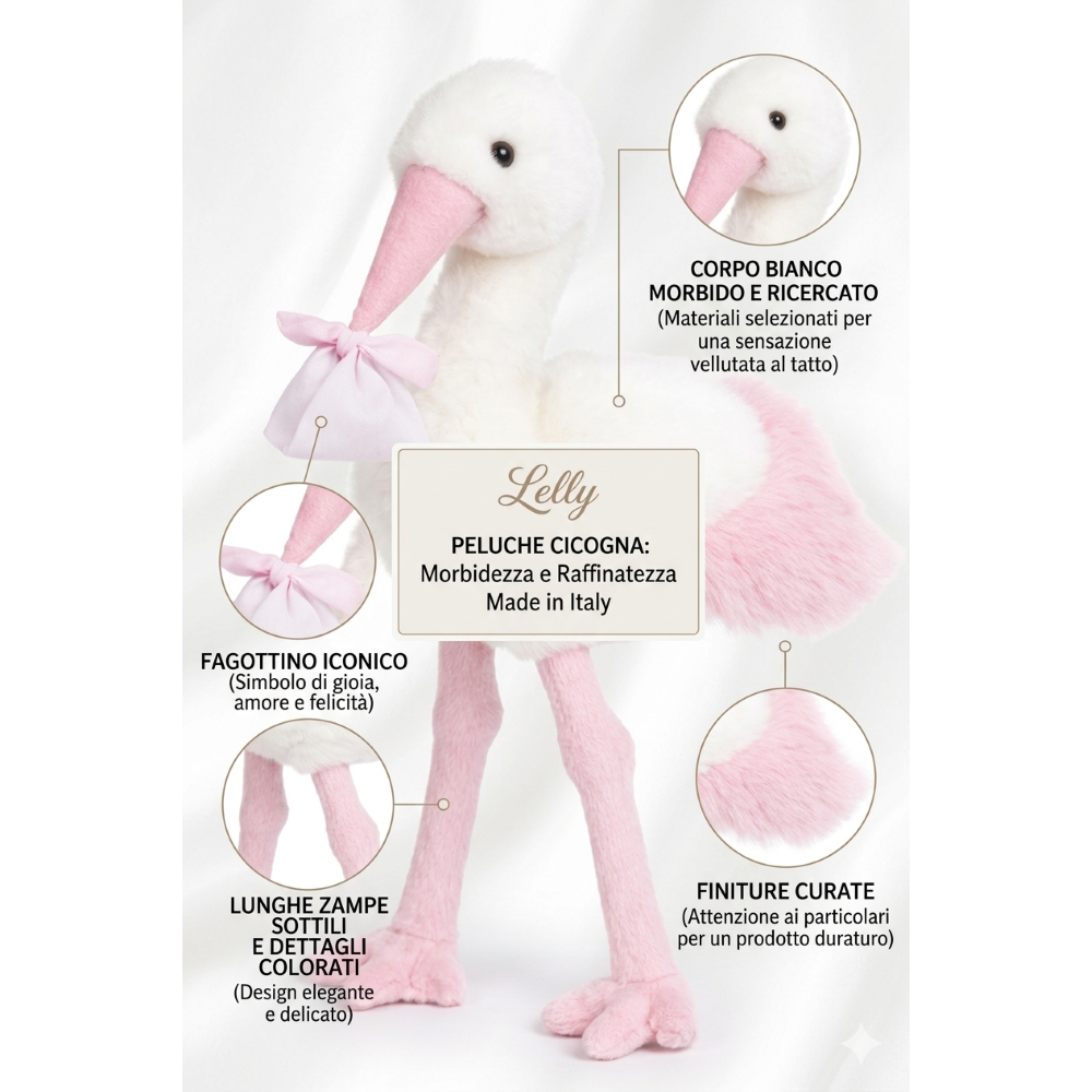 PELUCHE CICOGNA ROSA NEONATA CM.27 PUPAZZO - 786001/2