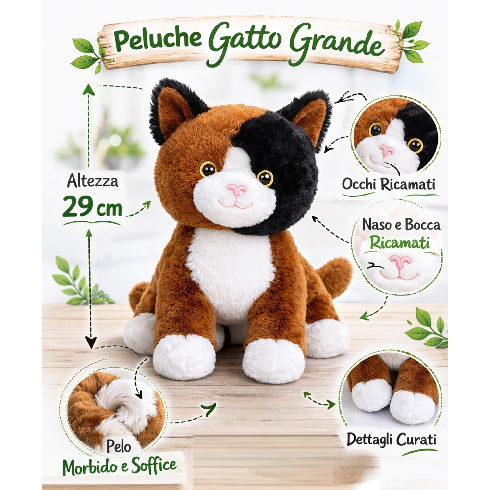 PELUCHE GATTO MARRONE GRS CM. 30 PLASTICA RECICLATA LELLY - 800201/3