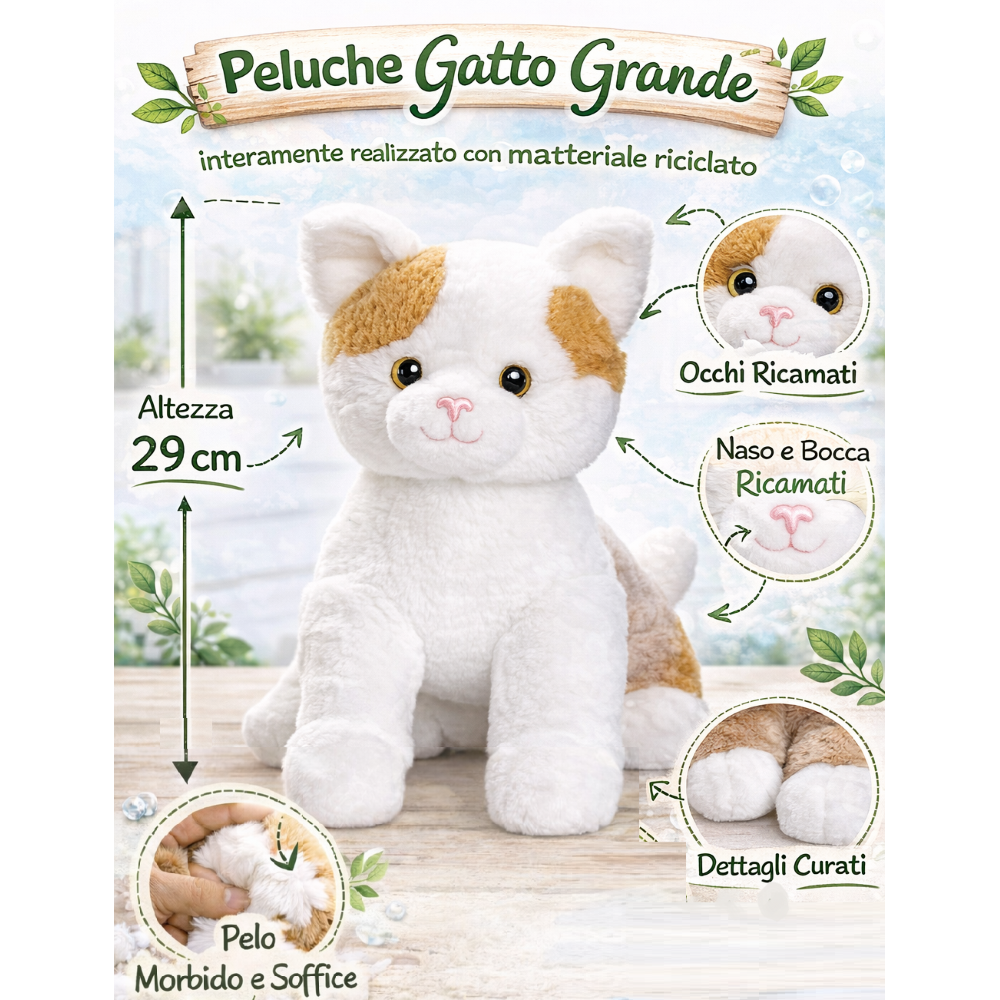 PELUCHE GATTO BIANCO GRS CM. 30 PLASTICA RECICLATA LELLY - 800201/2