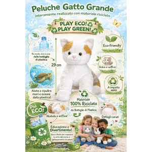 PELUCHE GATTO BIANCO GRS CM. 30 PLASTICA RECICLATA LELLY - 800201/2