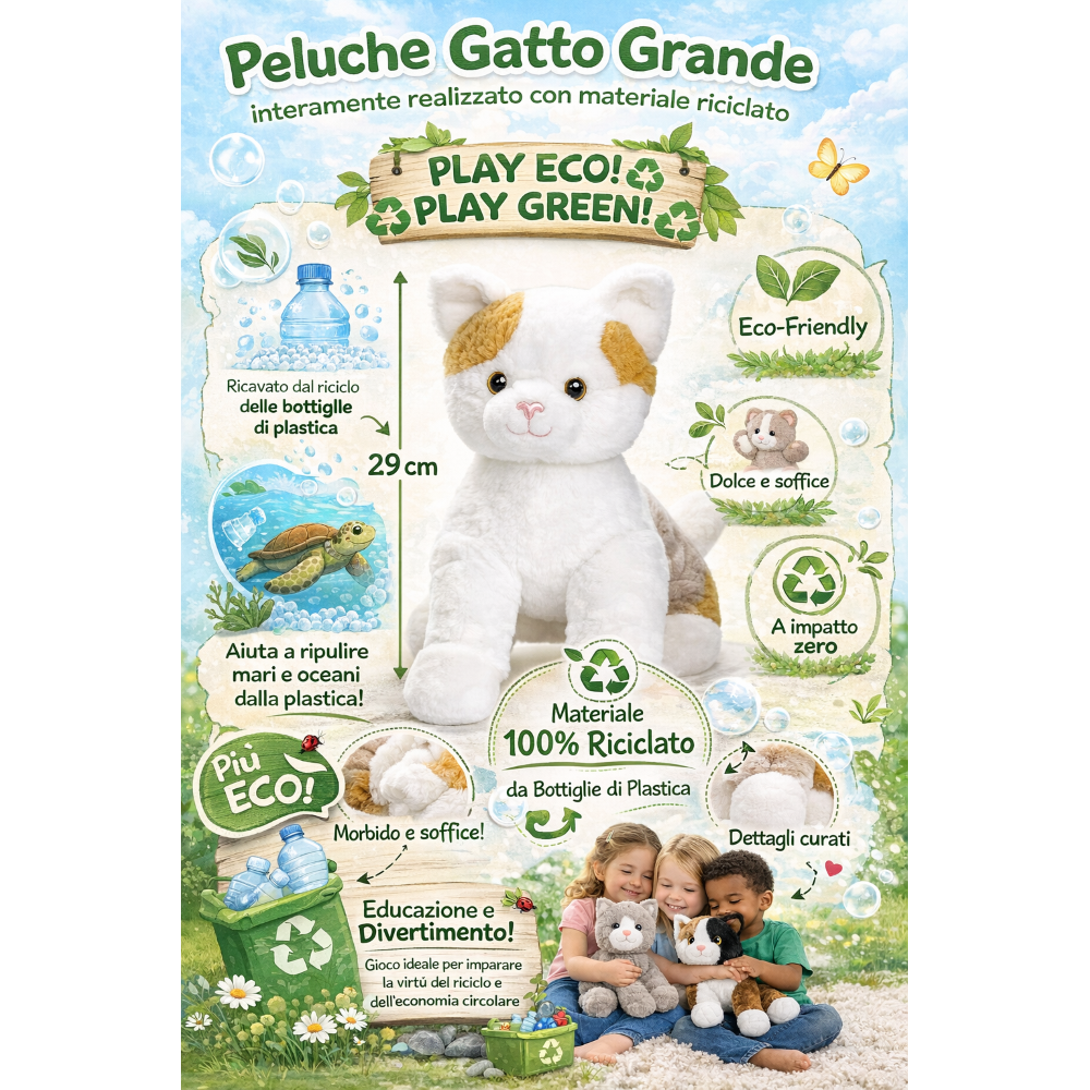 PELUCHE GATTO BIANCO GRS CM. 30 PLASTICA RECICLATA LELLY - 800201/2