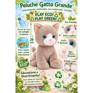 PELUCHE GATTO GRIGIO GRS CM. 30 PLASTICA RECICLATA LELLY - 800201/1