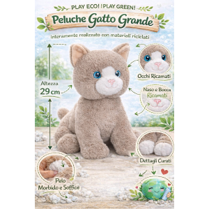 PELUCHE GATTO GRIGIO GRS CM. 30 PLASTICA RECICLATA LELLY - 800201/1
