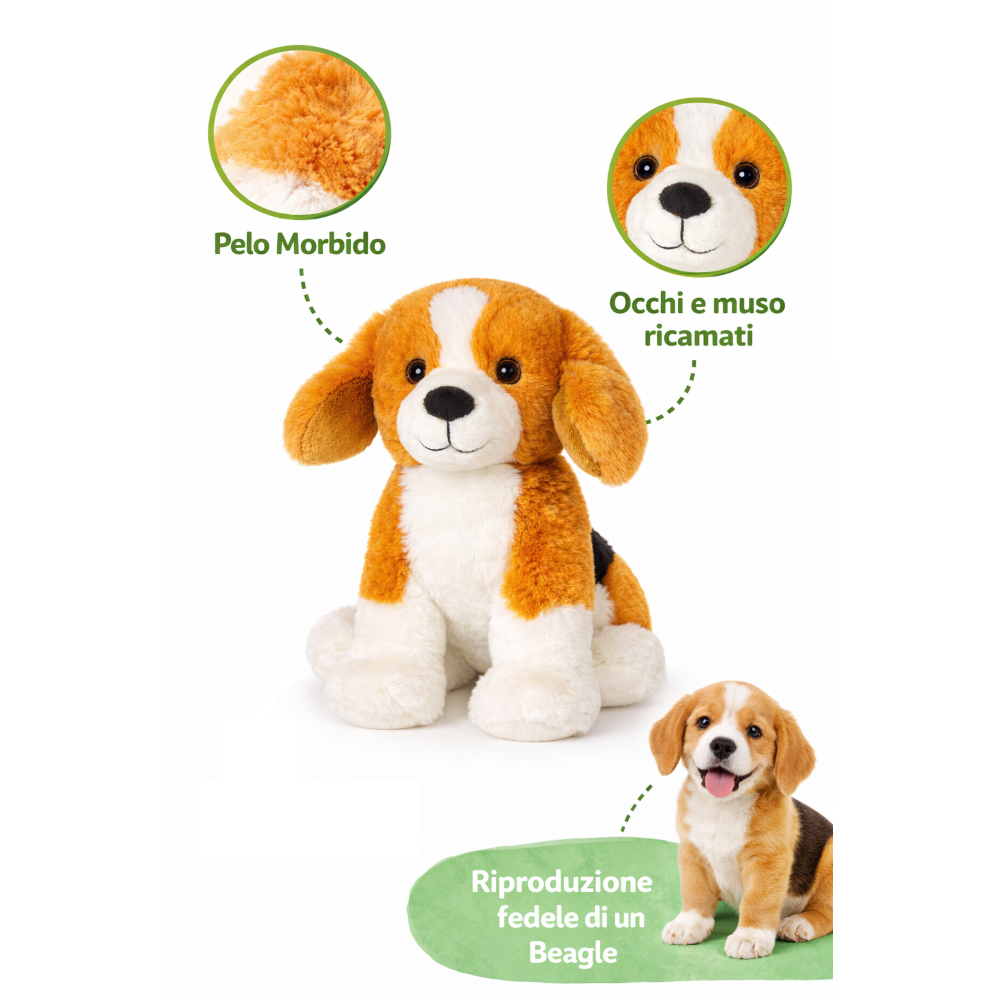 PELUCHE CANE BEAGLE GRS CM. 25 PLASTICA RECICLATA LELLY - 800204